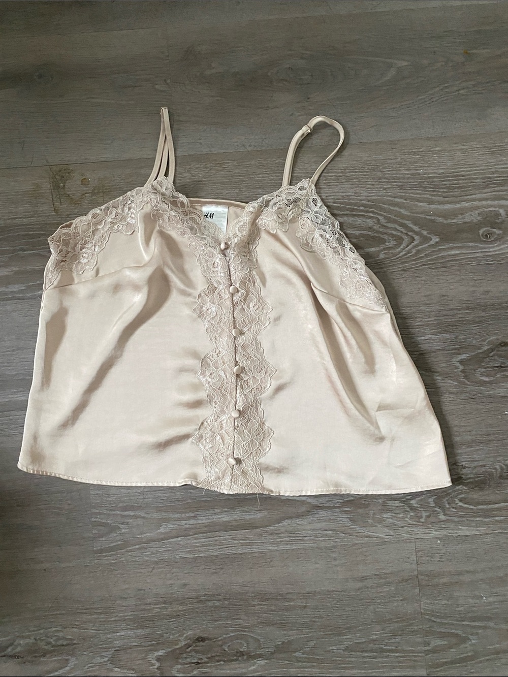 H&M Pale Pink Satin Lace-Trim Cami